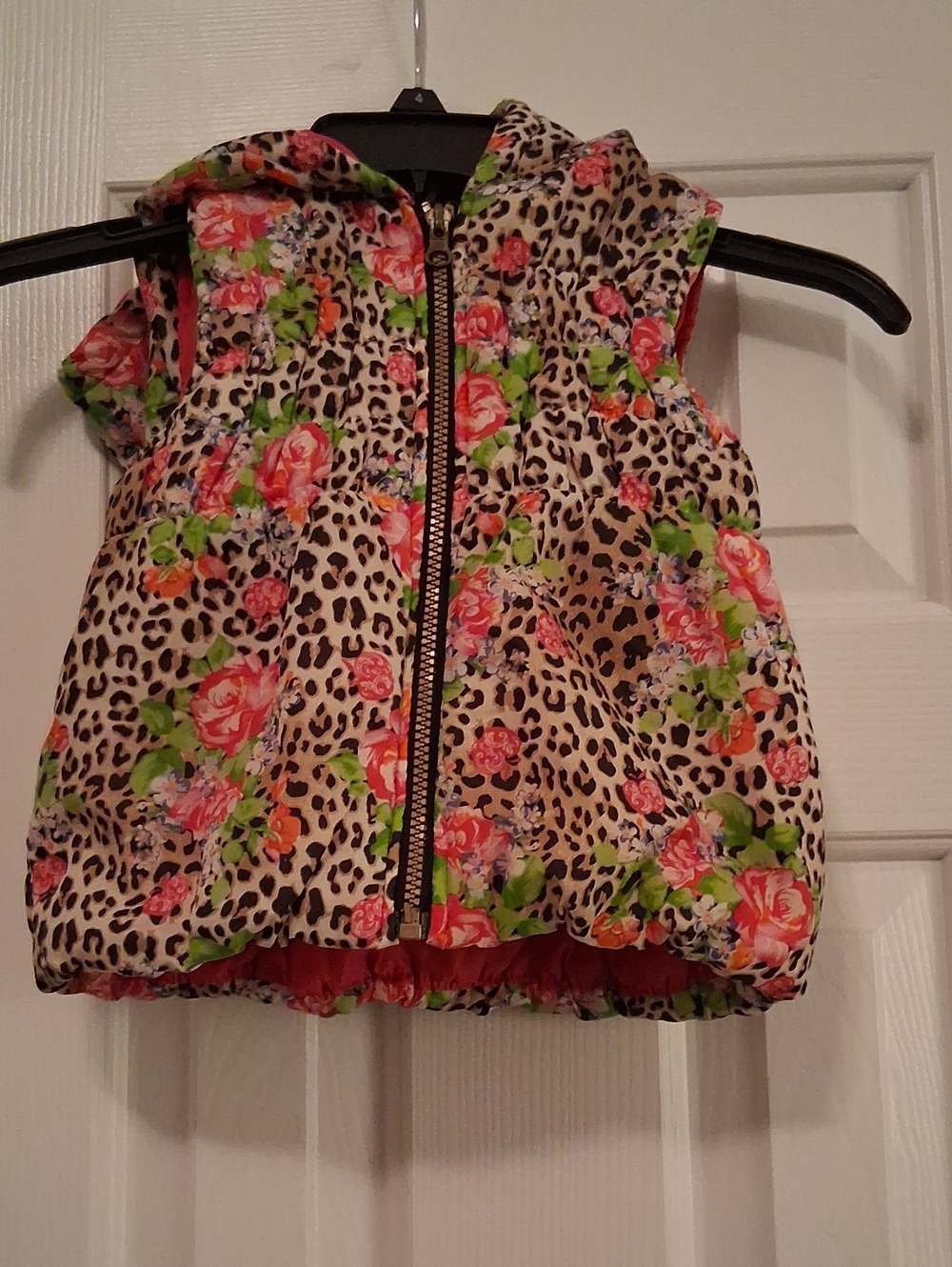 Apple Bottoms Floral Leopard Print Puffer Vest - Pink Green Tan Black
